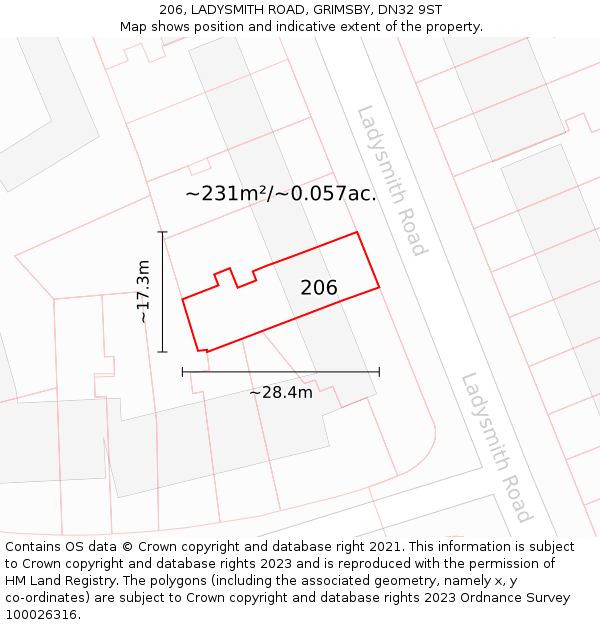 206, LADYSMITH ROAD, GRIMSBY, DN32 9ST: Plot and title map