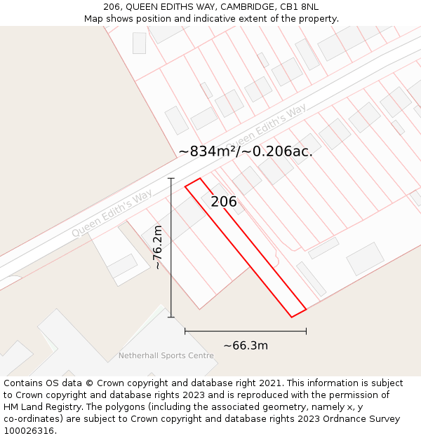 206, QUEEN EDITHS WAY, CAMBRIDGE, CB1 8NL: Plot and title map