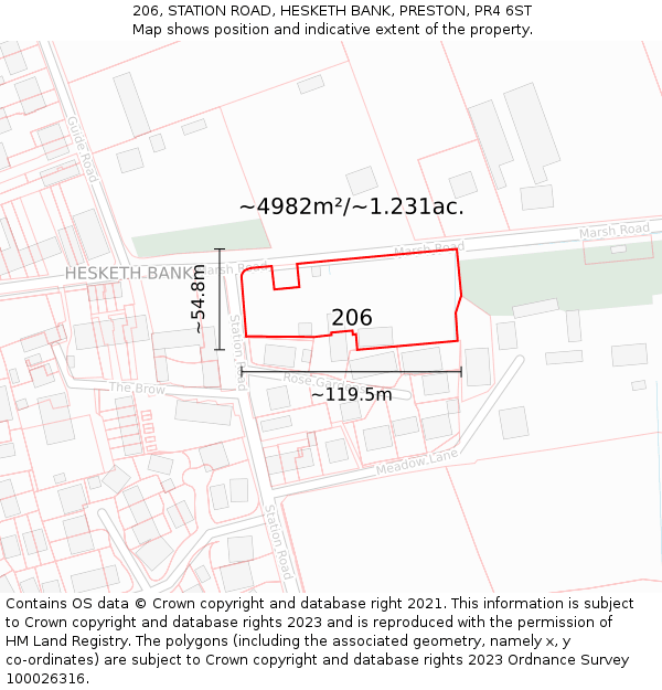 206, STATION ROAD, HESKETH BANK, PRESTON, PR4 6ST: Plot and title map