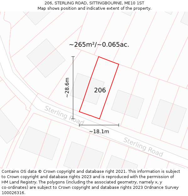 206, STERLING ROAD, SITTINGBOURNE, ME10 1ST: Plot and title map