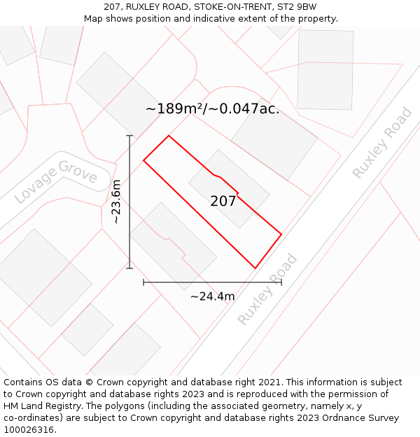 207, RUXLEY ROAD, STOKE-ON-TRENT, ST2 9BW: Plot and title map