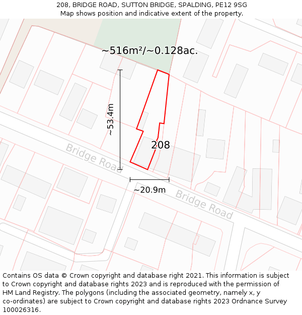 208, BRIDGE ROAD, SUTTON BRIDGE, SPALDING, PE12 9SG: Plot and title map