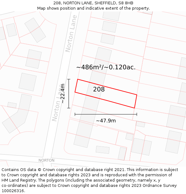 208, NORTON LANE, SHEFFIELD, S8 8HB: Plot and title map