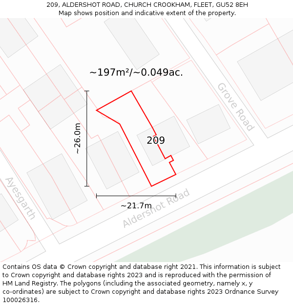 209, ALDERSHOT ROAD, CHURCH CROOKHAM, FLEET, GU52 8EH: Plot and title map