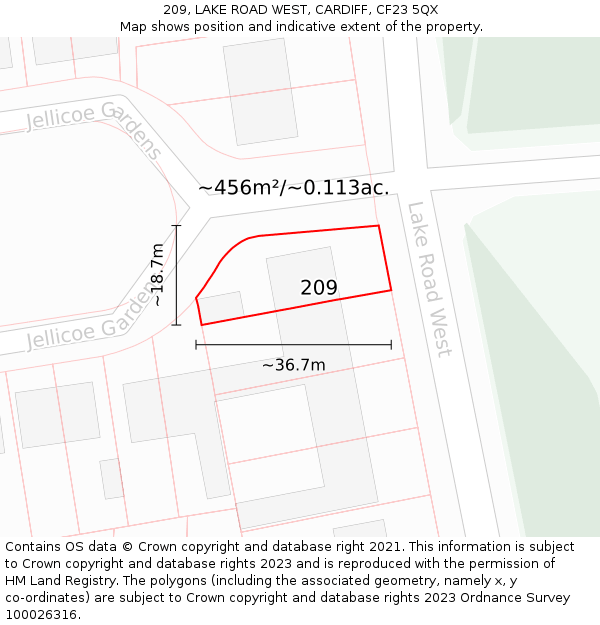 209, LAKE ROAD WEST, CARDIFF, CF23 5QX: Plot and title map