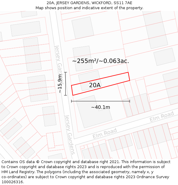 20A, JERSEY GARDENS, WICKFORD, SS11 7AE: Plot and title map