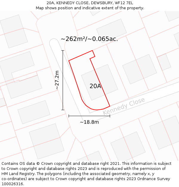 20A, KENNEDY CLOSE, DEWSBURY, WF12 7EL: Plot and title map