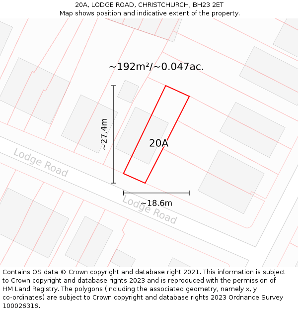 20A, LODGE ROAD, CHRISTCHURCH, BH23 2ET: Plot and title map
