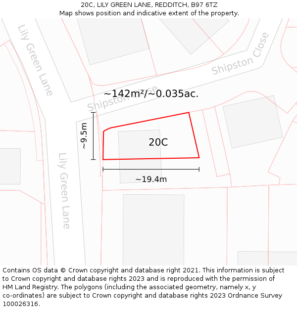 20C, LILY GREEN LANE, REDDITCH, B97 6TZ: Plot and title map
