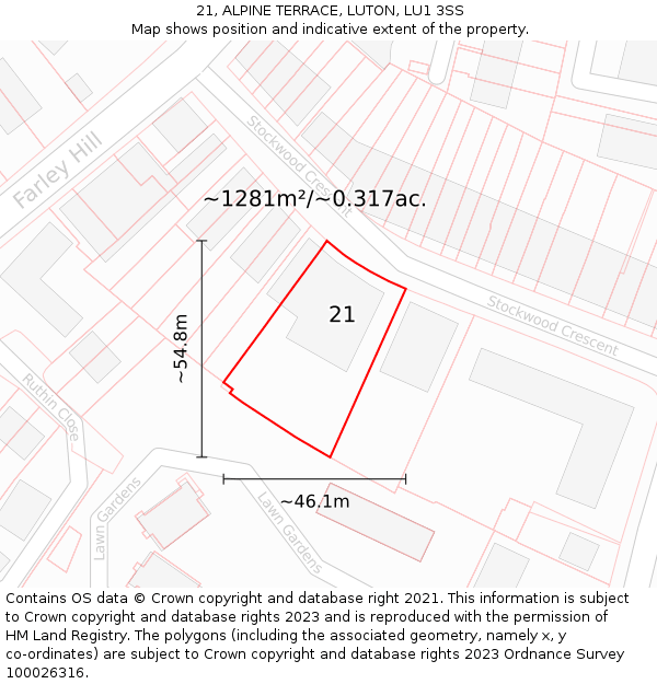 21, ALPINE TERRACE, LUTON, LU1 3SS: Plot and title map