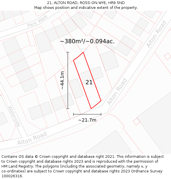 21, ALTON ROAD, ROSS-ON-WYE, HR9 5ND: Plot and title map