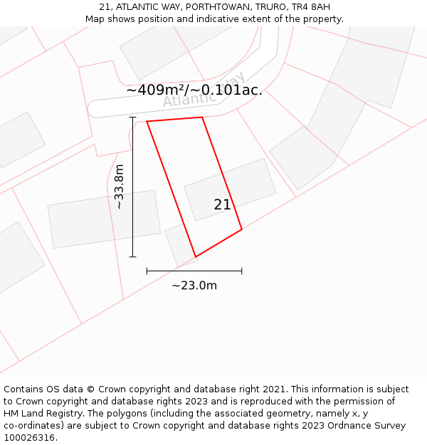 21, ATLANTIC WAY, PORTHTOWAN, TRURO, TR4 8AH: Plot and title map