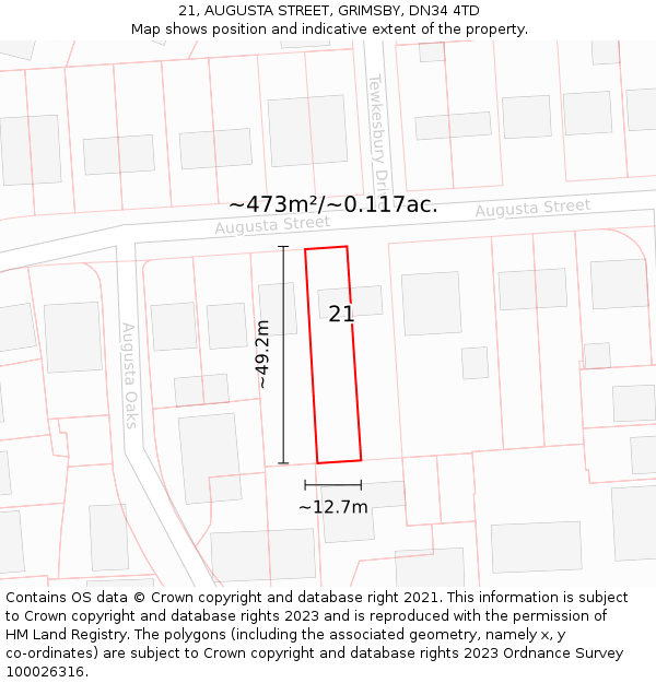 21, AUGUSTA STREET, GRIMSBY, DN34 4TD: Plot and title map