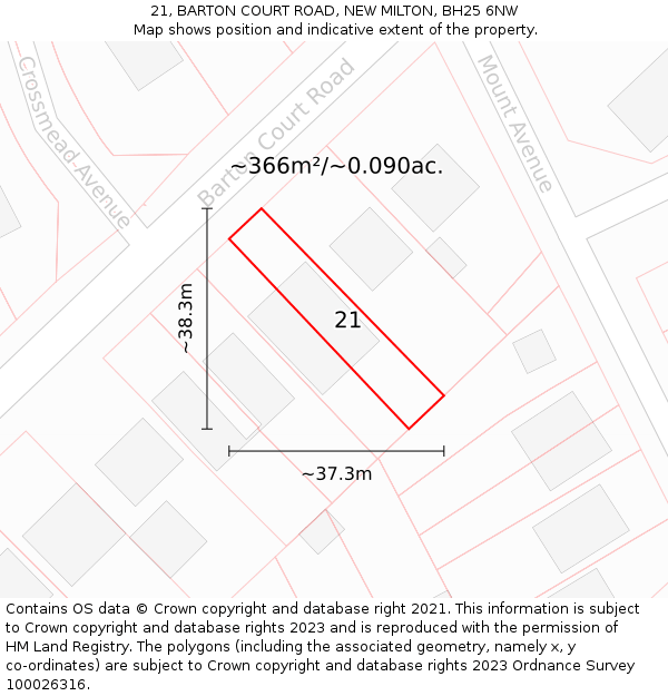 21, BARTON COURT ROAD, NEW MILTON, BH25 6NW: Plot and title map