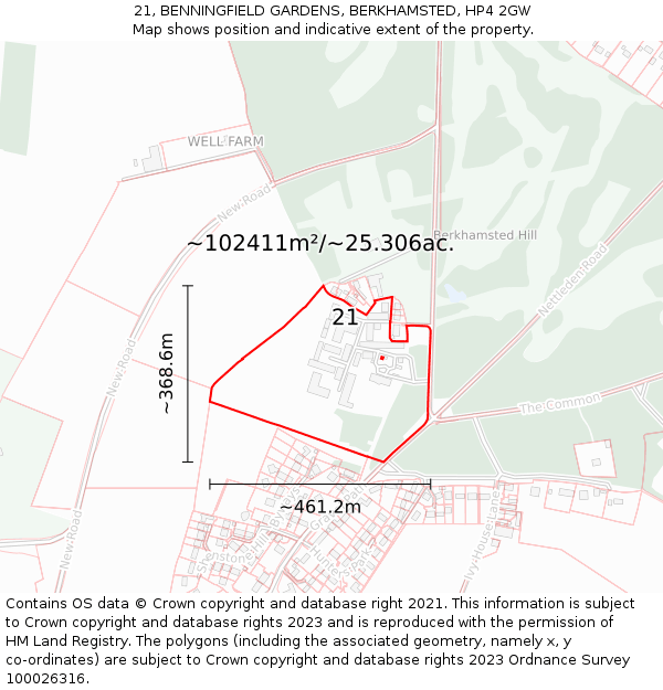 21, BENNINGFIELD GARDENS, BERKHAMSTED, HP4 2GW: Plot and title map