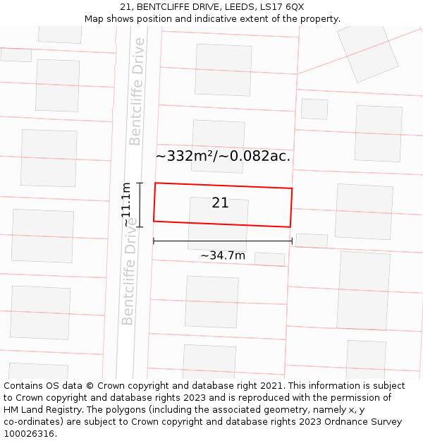 21, BENTCLIFFE DRIVE, LEEDS, LS17 6QX: Plot and title map