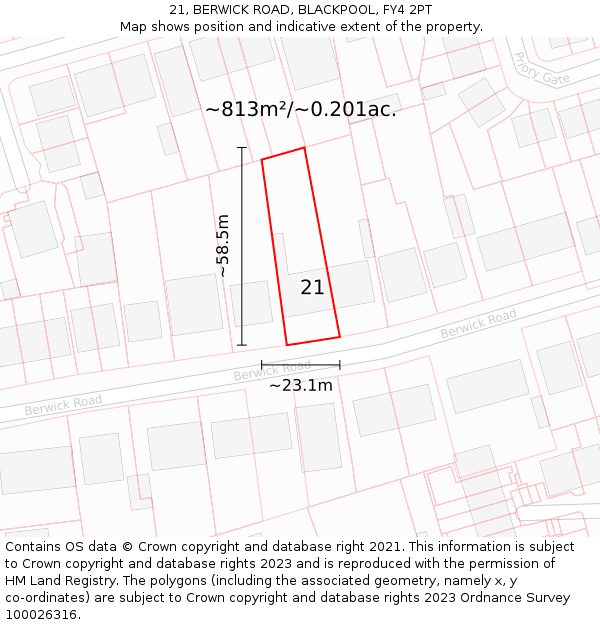 21, BERWICK ROAD, BLACKPOOL, FY4 2PT: Plot and title map