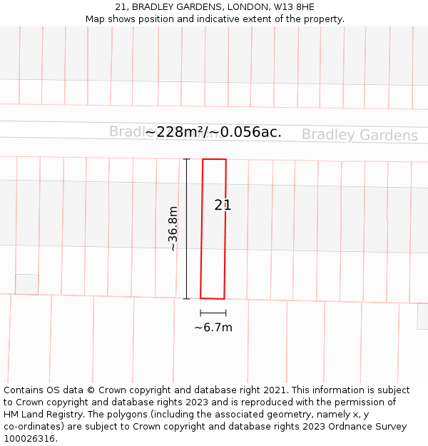 21, BRADLEY GARDENS, LONDON, W13 8HE: Plot and title map