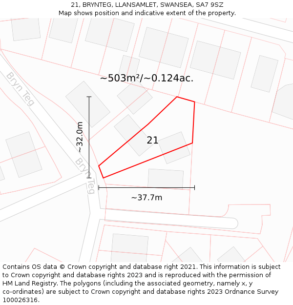 21, BRYNTEG, LLANSAMLET, SWANSEA, SA7 9SZ: Plot and title map