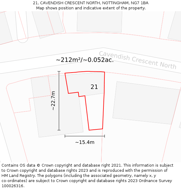 21, CAVENDISH CRESCENT NORTH, NOTTINGHAM, NG7 1BA: Plot and title map