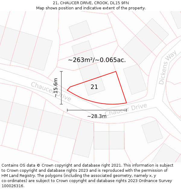 21, CHAUCER DRIVE, CROOK, DL15 9FN: Plot and title map