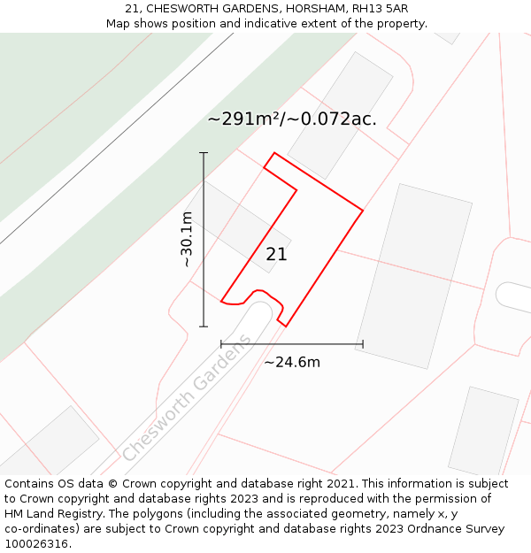 21, CHESWORTH GARDENS, HORSHAM, RH13 5AR: Plot and title map