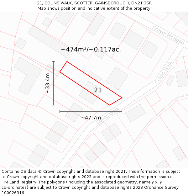 21, COLINS WALK, SCOTTER, GAINSBOROUGH, DN21 3SR: Plot and title map