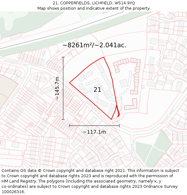 21, COPPERFIELDS, LICHFIELD, WS14 9YQ: Plot and title map