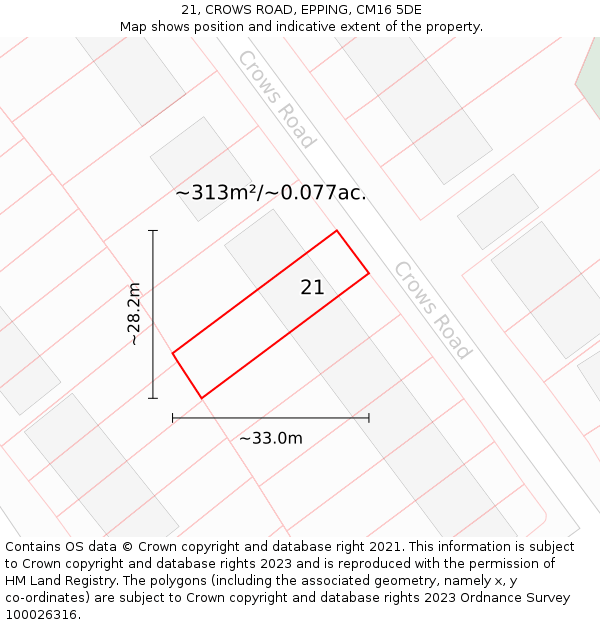 21, CROWS ROAD, EPPING, CM16 5DE: Plot and title map