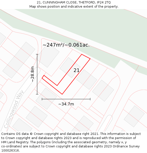 21, CUNNINGHAM CLOSE, THETFORD, IP24 2TQ: Plot and title map