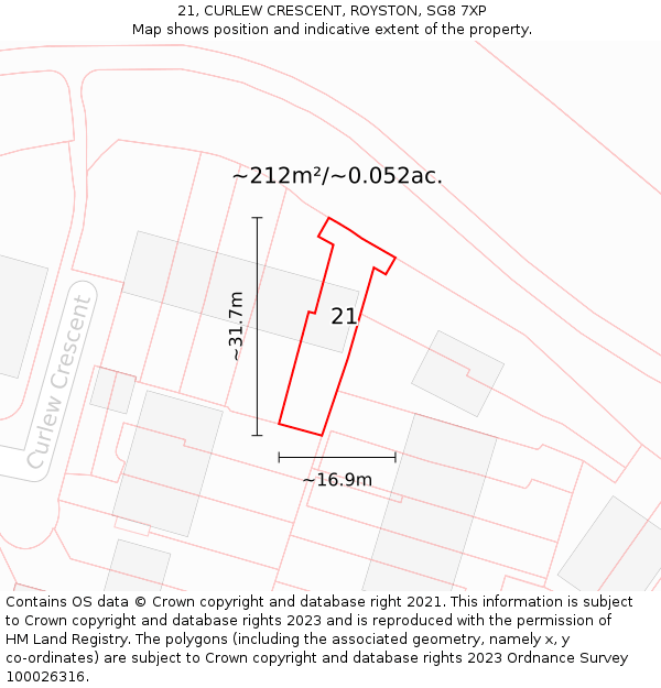 21, CURLEW CRESCENT, ROYSTON, SG8 7XP: Plot and title map