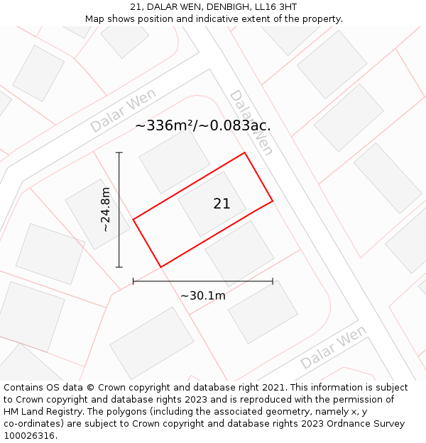 21, DALAR WEN, DENBIGH, LL16 3HT: Plot and title map