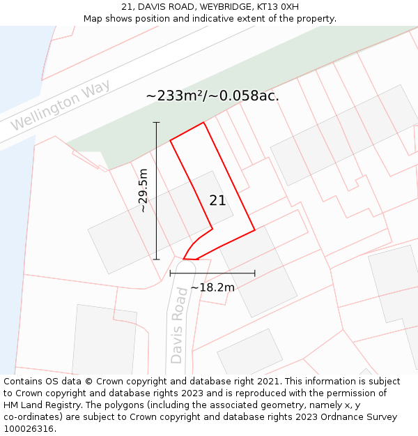 21, DAVIS ROAD, WEYBRIDGE, KT13 0XH: Plot and title map