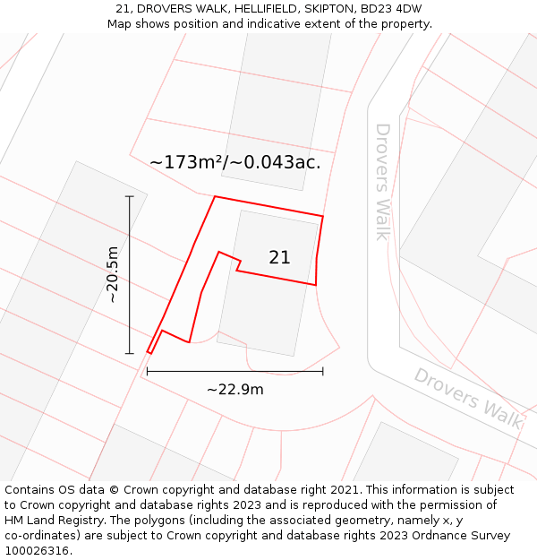 21, DROVERS WALK, HELLIFIELD, SKIPTON, BD23 4DW: Plot and title map