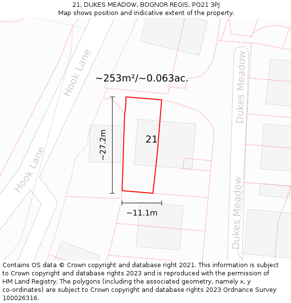 21, DUKES MEADOW, BOGNOR REGIS, PO21 3PJ: Plot and title map