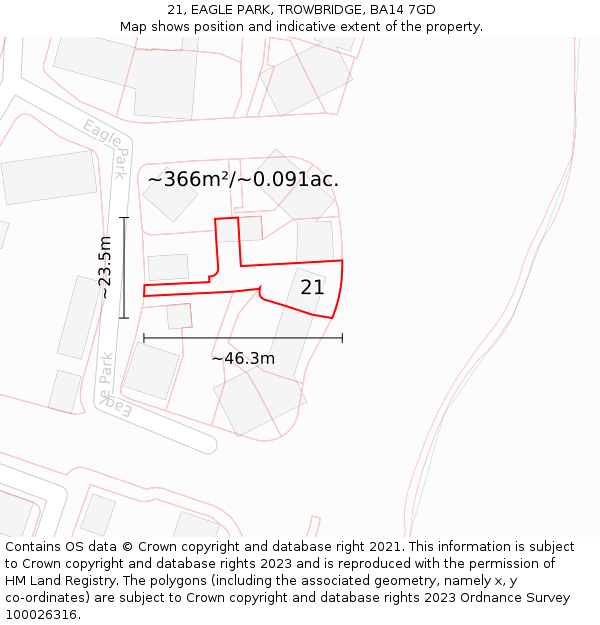 21, EAGLE PARK, TROWBRIDGE, BA14 7GD: Plot and title map