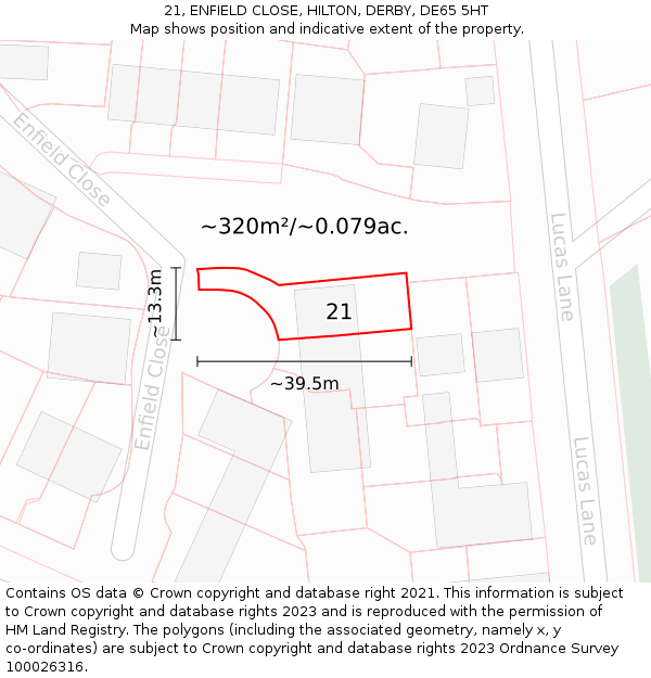 21, ENFIELD CLOSE, HILTON, DERBY, DE65 5HT: Plot and title map