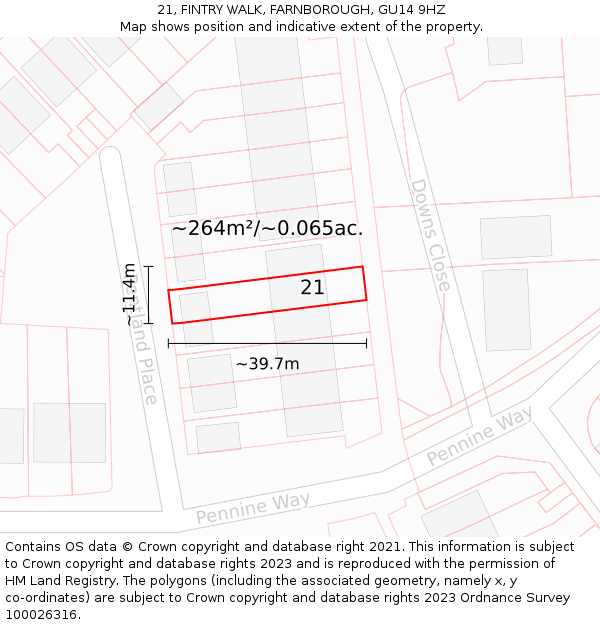 21, FINTRY WALK, FARNBOROUGH, GU14 9HZ: Plot and title map