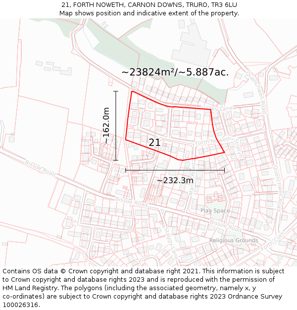 21, FORTH NOWETH, CARNON DOWNS, TRURO, TR3 6LU: Plot and title map