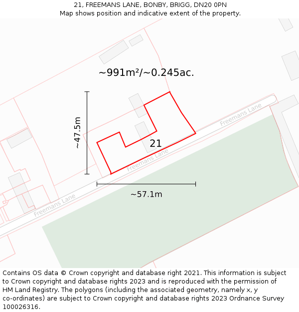 21, FREEMANS LANE, BONBY, BRIGG, DN20 0PN: Plot and title map