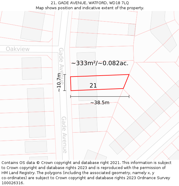 21, GADE AVENUE, WATFORD, WD18 7LQ: Plot and title map