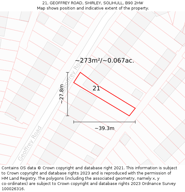 21, GEOFFREY ROAD, SHIRLEY, SOLIHULL, B90 2HW: Plot and title map