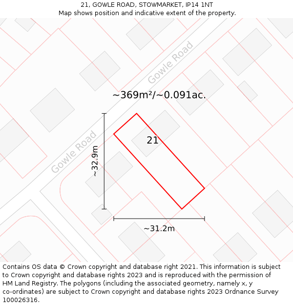 21, GOWLE ROAD, STOWMARKET, IP14 1NT: Plot and title map