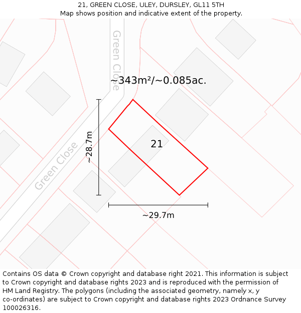 21, GREEN CLOSE, ULEY, DURSLEY, GL11 5TH: Plot and title map