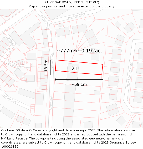 21, GROVE ROAD, LEEDS, LS15 0LQ: Plot and title map