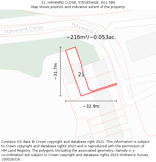 21, HAYWARD CLOSE, STEVENAGE, SG1 5BS: Plot and title map