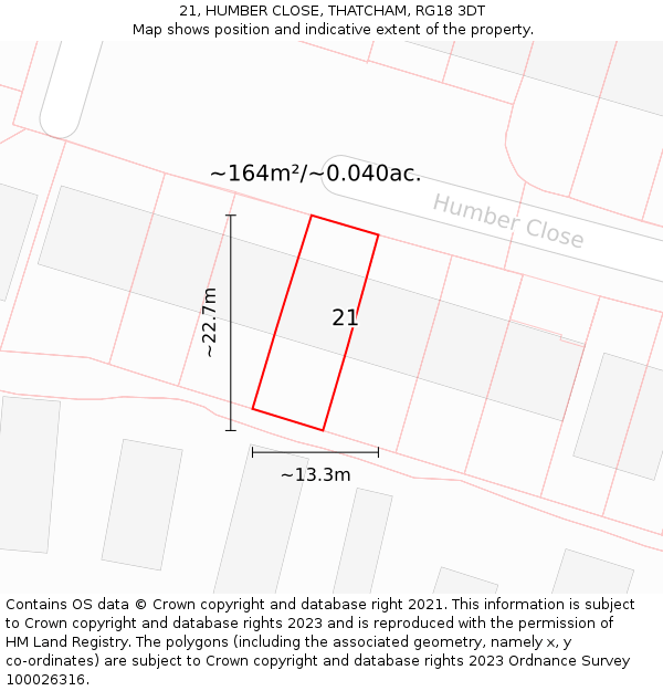 21, HUMBER CLOSE, THATCHAM, RG18 3DT: Plot and title map