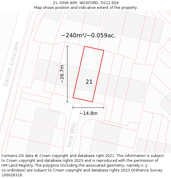 21, IONA WAY, WICKFORD, SS12 9QX: Plot and title map