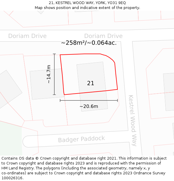 21, KESTREL WOOD WAY, YORK, YO31 9EQ: Plot and title map