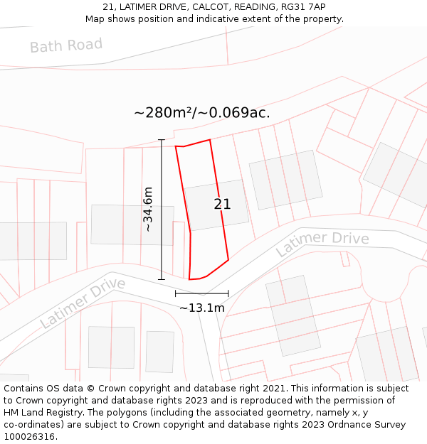 21, LATIMER DRIVE, CALCOT, READING, RG31 7AP: Plot and title map